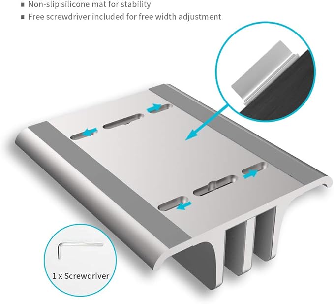 Vaydeer Aluminum Laptop Stand Double-Slot Adjustable Vertical Laptop Stand Newly Designed 2 Slot Desktop Holder for All MacBook/Chromebook/Surface/Dell/iPad Up to 17.3 Inches, Silver