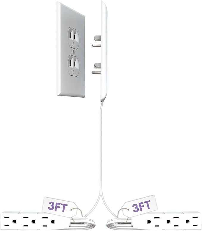 Sleek Socket Original & Patented Ultra-Thin Outlet Concealer with Cord Concealer Kit, Flat Extension Cord with Multi Outlets Power Strip, Ideal for Home Improvement, Hide Bulky and Messy Cords
