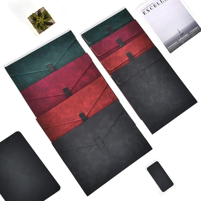 Green Leather File Folder Letter Size, File Organizer, Important Document Folders with Pockets, Document Organizer, Laptop Sleeve Notebook Case, Paper Storage, A4 Envelopes Filing Folder