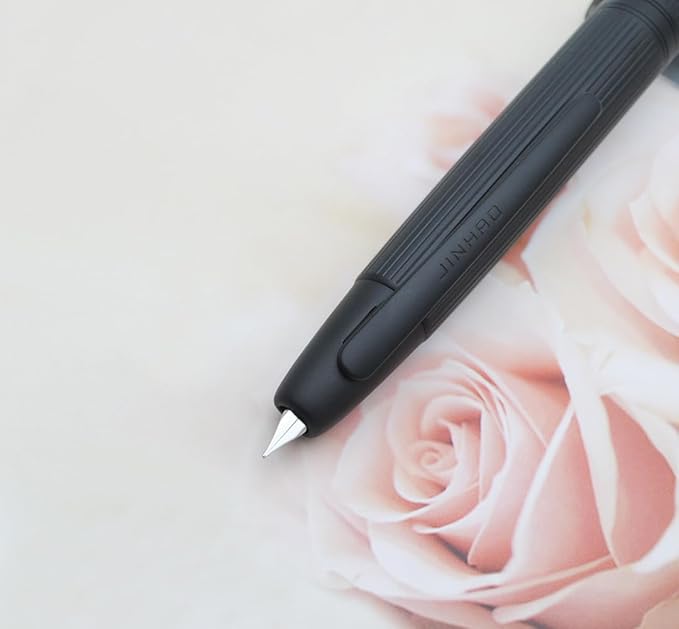 JINHAO 10 Press Fountain Pen, Retractable Metal Pen with Ink Converter (EF Nib 0.38mm, Striated Black)