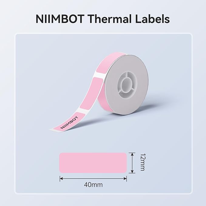 NIIMBOT Label Maker Tape for D11/D110/D101 Label Maker, 12 x 40 mm (0.47'' x 1.57'')-160 Tapes/Roll for Home Office Labeling Tape Replacement, Pink