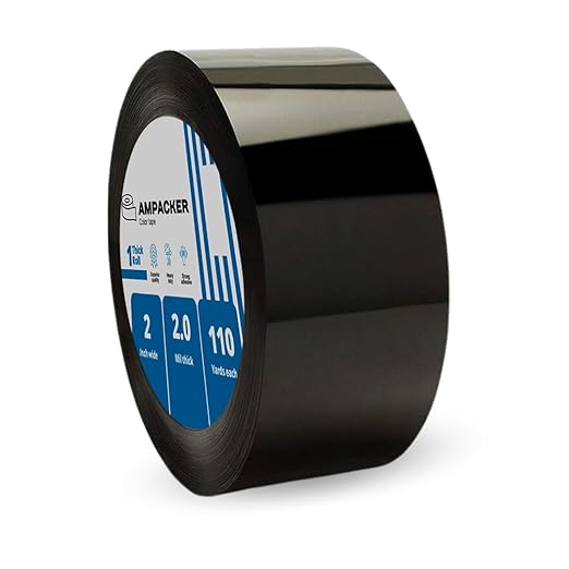 Heavy Duty Packaging Color Tape for Shipping,Packing and Moving 2" Wide x 2.0 Mil Thick -110 Yrd Roll -Acrylic Adhesive Tape for Box Sealing. (1 Roll, Black, 2" Wide x 110 yds).
