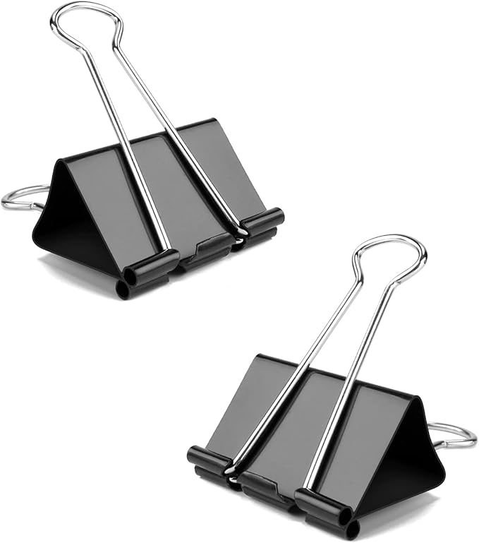 Binder Clips, 24 Pack, 1.6 Inch, Non-Standard 41mm, Black, Capacity 0.66 Inch, Large Binder Clips, Paper Binder Clips, Large Paper Clips, Office Clips, Great Binder Clips
