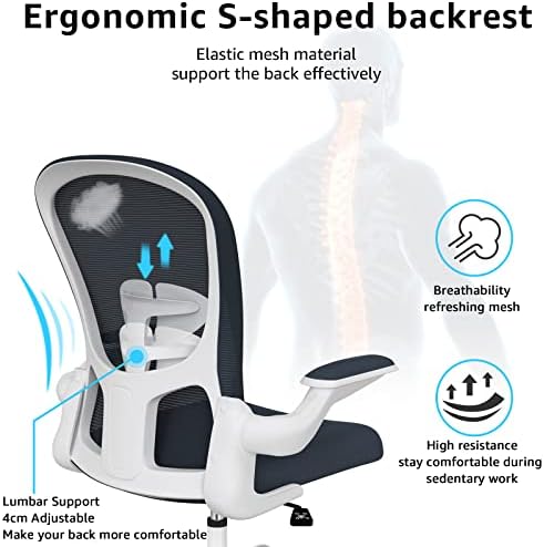 Ergonomic Office Chair, Comfort Swivel Home Office Task Chair, Breathable Mesh Desk Chair, Lumbar Support Computer Chair with Flip-up Arms and Adjustable Height