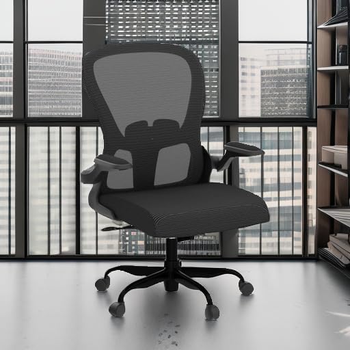Ergonomic Office Chair, Comfort Swivel Home Office Task Chair, Breathable Mesh Desk Chair, Lumbar Support Computer Chair with Flip-up Arms and Adjustable Height