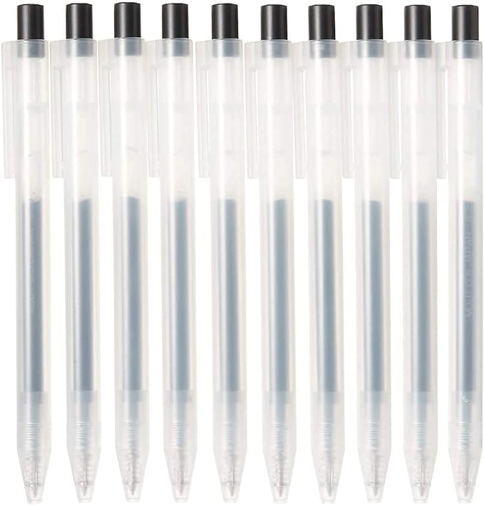 Muji Smooth Gel Ink Ballpoint Pen Knock Type 10-Pieces Set, 0.5 mm Nib Size, Black