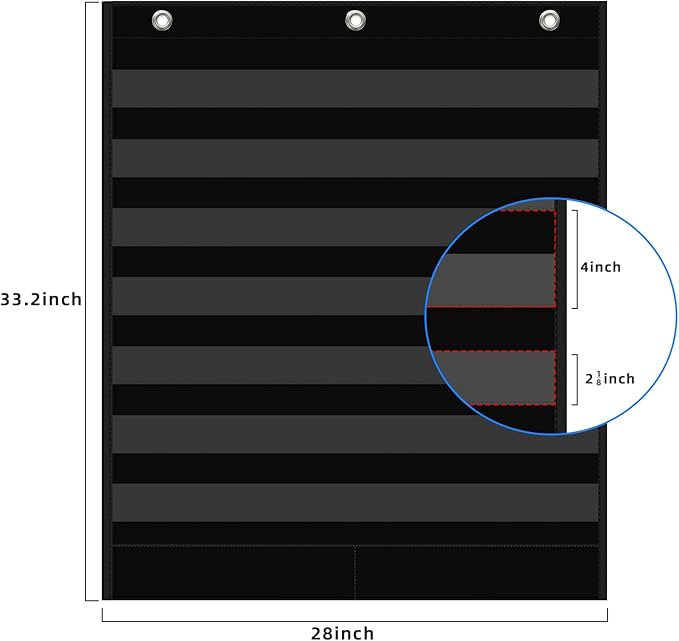 7+2 Pockets Standard Pocket Chart, Clear 7 Pockets Words Chart with 2 Extra Storage Pocket for Classroom Home Office Use,Large Size:33.2”x 28” Letter Cards, Word Wall and Sentence Strips.