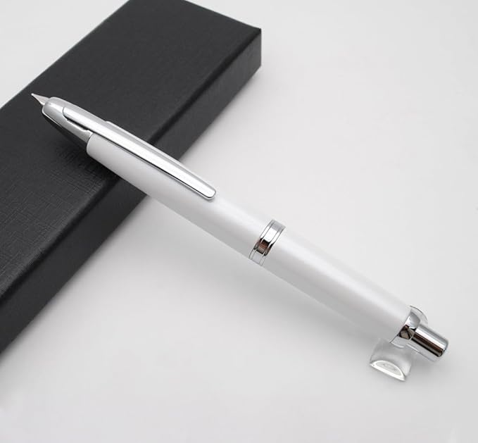 JINHAO 10 Press Fountain Pen, Retractable Metal Pen with Ink Converter (F Nib 0.5mm, Pearl White)