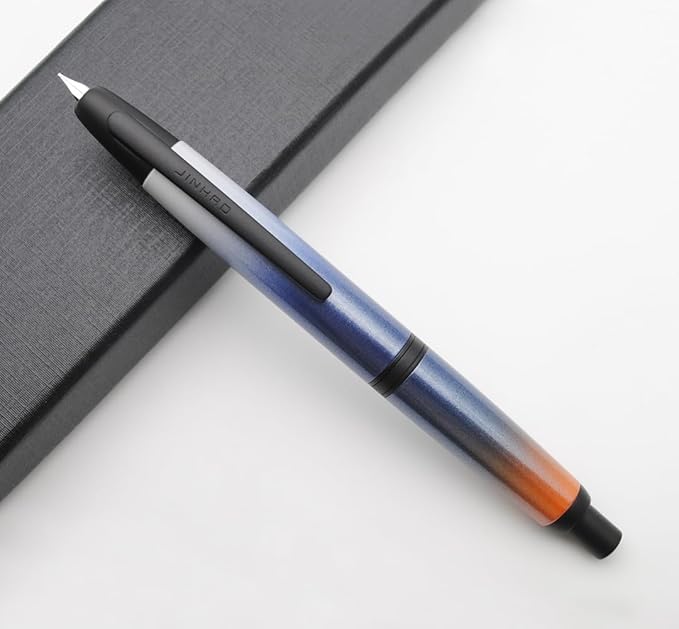 JINHAO 10 Press Fountain Pen, Retractable Metal Pen with Ink Converter (F Nib 0.5mm, Gradient Dark Blue - Black Clip)