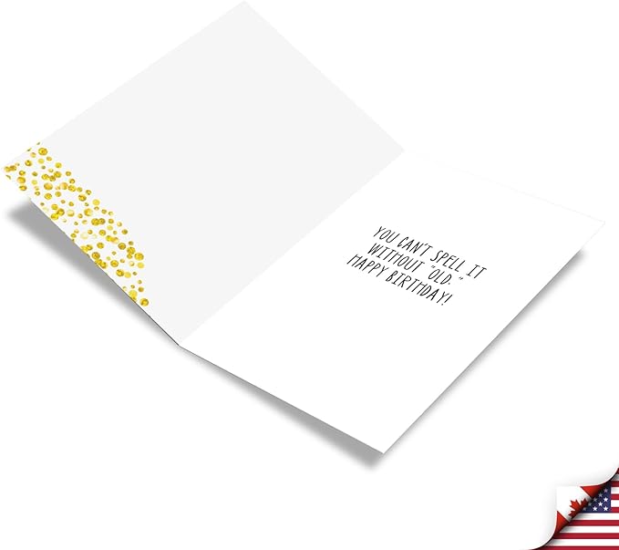 NobleWorks - Funny Happy Birthday Note Card with Envelope (4.63 x 6.75 Inch) - Bday Greeting Card for Women and Men - Congrats Bday Celebration Notecard - Golden Spelling C9570BDG