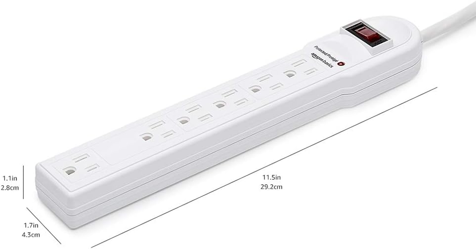 Amazon Basics Surge Protector Power Strip, 6-Outlet, 790 Joules, LED Indicator, 6ft Extension Cord, White