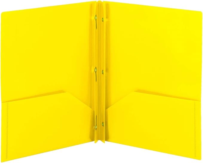 Smead Poly Two-Pocket Folder, Three-Hole Punch Prong Fasteners, Letter Size, Yellow, 3 per Pack (87733)