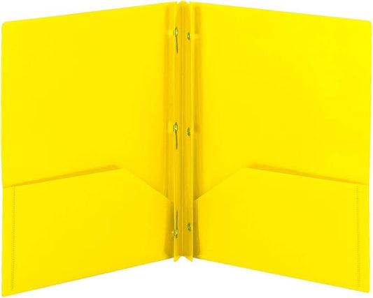 Smead Poly Two-Pocket Folder, Three-Hole Punch Prong Fasteners, Letter Size, Yellow, 3 per Pack (87733)