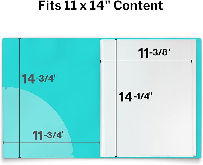 Dunwell 11x14 Art Portfolio Folder (Aqua), Presentation Binder with 24 Pockets, Large 11 x 14 Portfolio Binder, Acid-Free Poly Cover and Sleeves