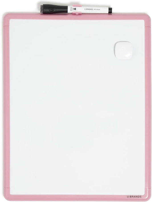 U Brands Contempo Magnetic Dry Erase Board, 11”x14”, Blush Pink Modern Frame, Includes Magnet and Marker