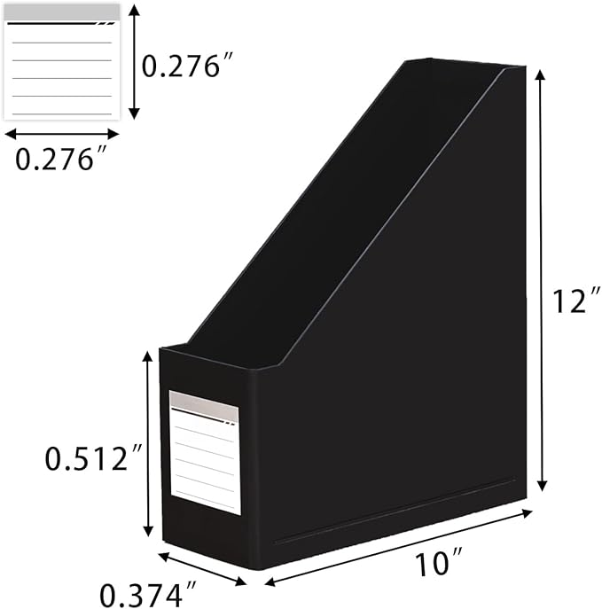 Magazine File Holder( 4Pack,Black) Paperboard Book Organizer- Desk Magazine File Organizer for Home, Office, Classroom-Storage Box for Dounments with Label Stickers.