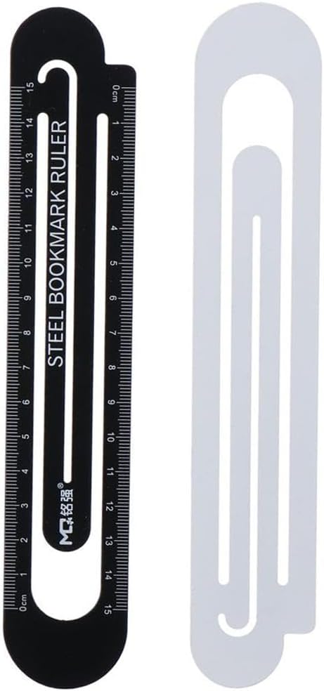 okhobby 2 Pcs Multifunctional Metal Bookmark Ruler, 15 cm Classic Black and White Bookmarks Book Page Marker, Office Supplies