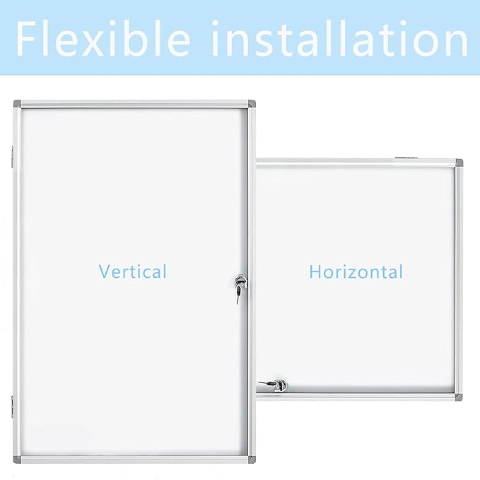Lockable White Enclosed Bulletin Board - Dry Erase Noticeboard with Aluminium Frame, 36x24 inch(Whiteboard)