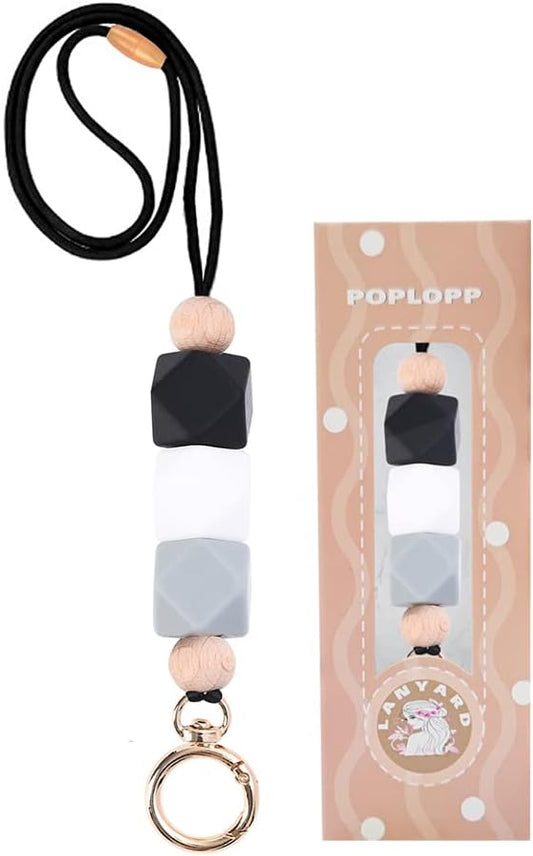 POPLOPP Teacher Lanyards for ID Badges and Keys, Cute Silicone Beaded Lanyard for Women Nurse Employees Students