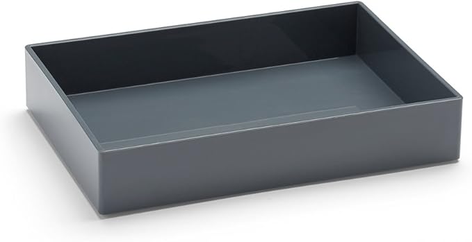 Poppin Stackable Medium Accessory Tray - Modular Lacquer Desk Trays for Office Organization, Color-Coordinated Office Supplies for Desk, Paper Trays (Dark Gray, Medium Accessory)