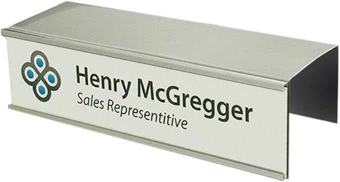 Quality Aluminum, Changeable Cubicle Nameplate Holder, Satin Silver Base, and Silver Name Plate Holder, (2" Depth)