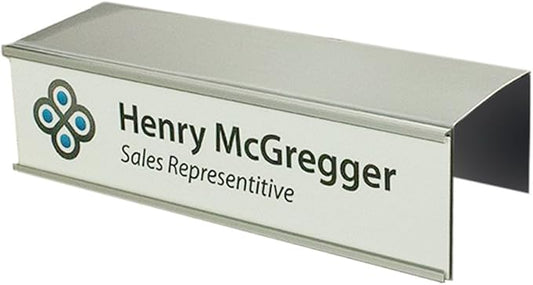 Quality Aluminum, Changeable Cubicle Nameplate Holder, Satin Silver Base, and Silver Name Plate Holder, (2" Depth)