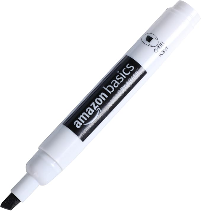 Amazon Basics Dry Erase Markers For Whiteboards, Chisel Tip, Low-Odor, Black, Red, Blue, Pack of 3