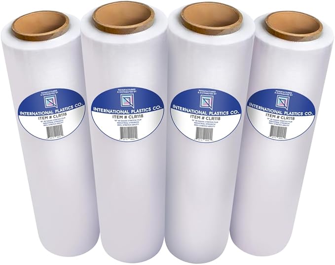 80 Gauge 1200ft Plastic Stretch Film/Wrap 500% Stretch Clear Cling Durable Adhering Packing Moving Packaging Heavy Duty Shrink Film (18", 4)