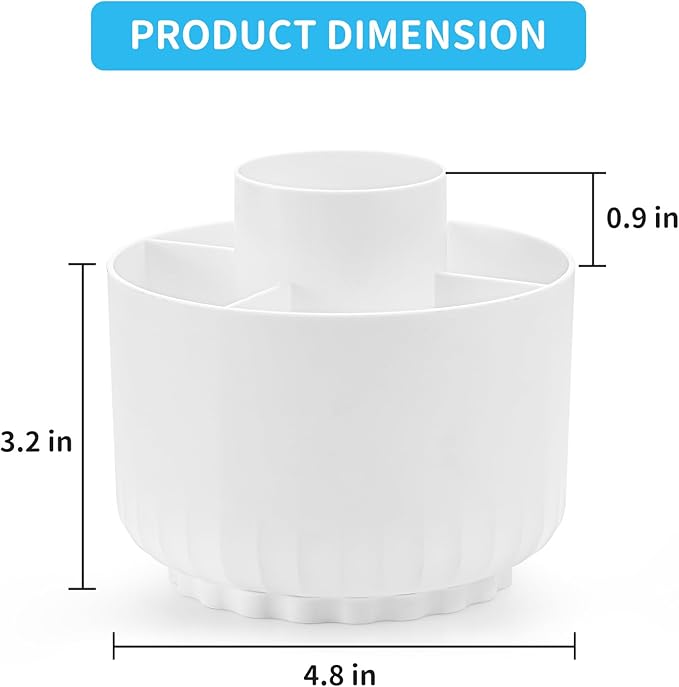 Marbrasse 360-Degree Rotating Pen Pencil Holder, Desk Organizer with 5 Compartments, Art Supply Storage Box Caddy for Office, Home (White)
