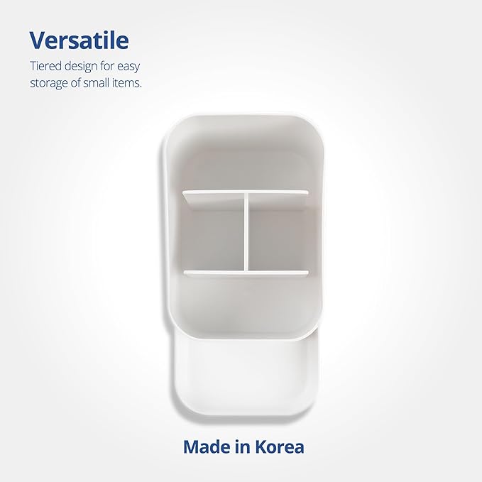 BLUE GINKGO Desk Holder – Korean-Made Office Organizer for Pencils, Pens, Notes, and Desk Supplies (White)