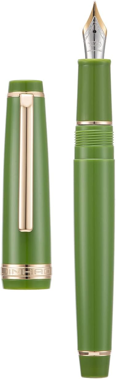 Jinhao 82 Avocado Green Acrylic Fountain Pen, Iridium Extra Fine Nib Classic Design Smooth Writing Pen with Ink Converter (Gold Trim)