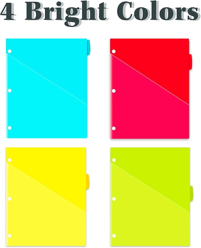 INFUN Plastic 8-Tab Binder Dividers with 2 Clear Pockets - 6 Sets, 48 pcs Multicolor Pocket Dividers with 3 Holes for 3 Ring Binders,Total 48 Tabs