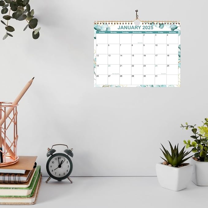 Calendar 2025, Wall Calendar from January 2025 - June 2026, 18 Months Calendar with Premium Paper, Twin-Wire Binding & Hanging Hook, 8.5" x 11", Green Leaf