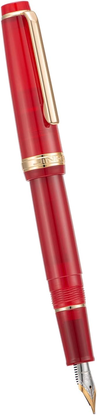 Jinhao 82 Acrylic Fountain Pen, Iridium Extra Fine Nib with Ink Converter, Transparent Red Classic Design Smooth Writing Pen (Gold Trim)