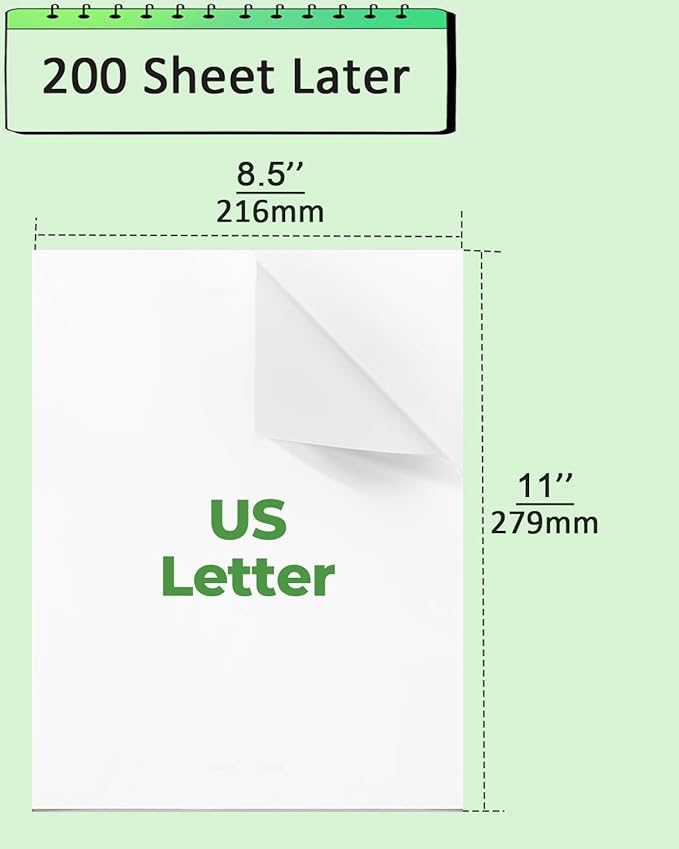 Thermal Printer Paper 8.5 x 11 Inch, US Letter Size Thermal Paper 200 Sheets, Compatible with ITP01/A40 Portable Thermal Printer, Continual Feeding Thermal Paper