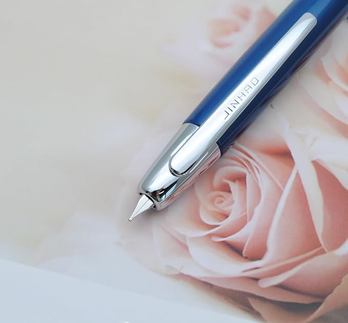 JINHAO 10 Press Fountain Pen, Retractable Metal Pen with Ink Converter (F Nib 0.5mm, Pearl Blue)