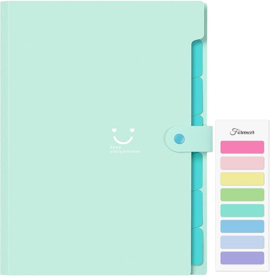 Forvencer Accordion File Organizer, Letter Size, 7 Pocket Expanding File Folder, Cute File Folder with Labels, Portable File Organizer for School Office Supplies, Folders for Documents, Green