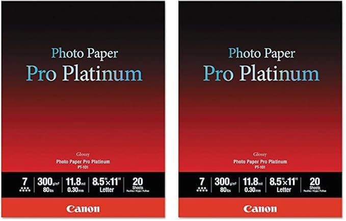 Canon 2768B022 Photo Paper Pro Platinum, 8.5 x 11 Inches, 20 Sheets (Pack of 2)