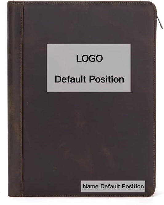 Personalized Genuine Leather Portfolio Binder, Zippered Padfolio for Men Women, Business Folio with 8.5” x 11” Notebook Holder and 13” Laptop Sleeve, Professional Folder, Dark Khaki