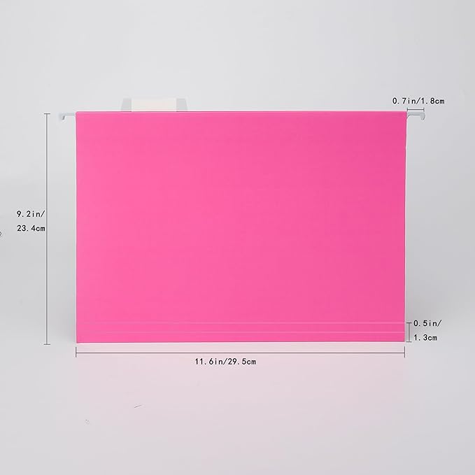 Pink Hanging File Folders,25 Packs Letter Size File Folder,Designed for Bulky Files,Filing Cabinet,1/5 Adjustable Tabs for Office,School,Home