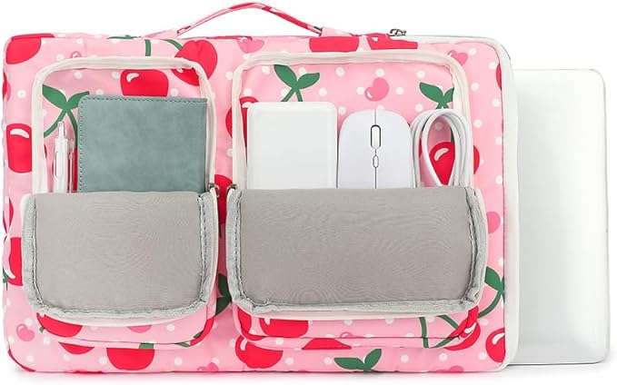 canvaslife 360° Protective Laptop Sleeve Case Bag with 3 Pockets for 14 inch Dell HP Lenovo Laptop and MacBook Pro 14 inch,Surface Laptop 14.4 inch (Cherry)