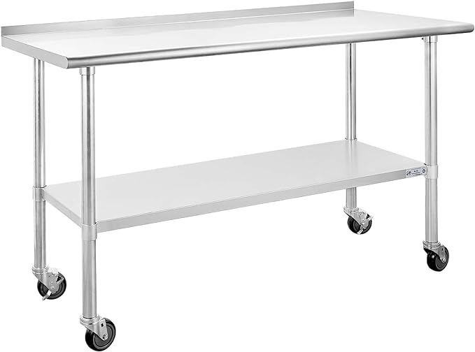 HALLY Stainless Steel Table for Prep & Work 24 x 60 Inches with Caster Wheels, NSF Commercial Heavy Duty Table with Undershelf and Backsplash for Restaurant, Home and Hotel