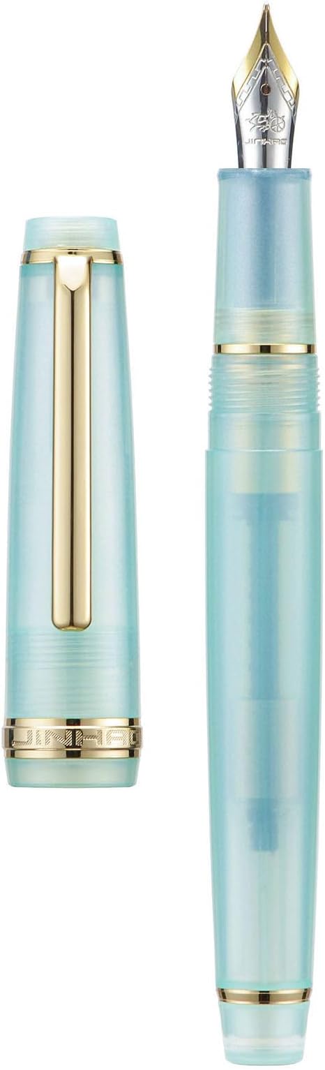 Jinhao 82 Acrylic Fountain Pen, Iridium Bent Nib with Ink Converter, Transparent Lake Blue Classic Design Calligraphy Pen (Gold Trim)
