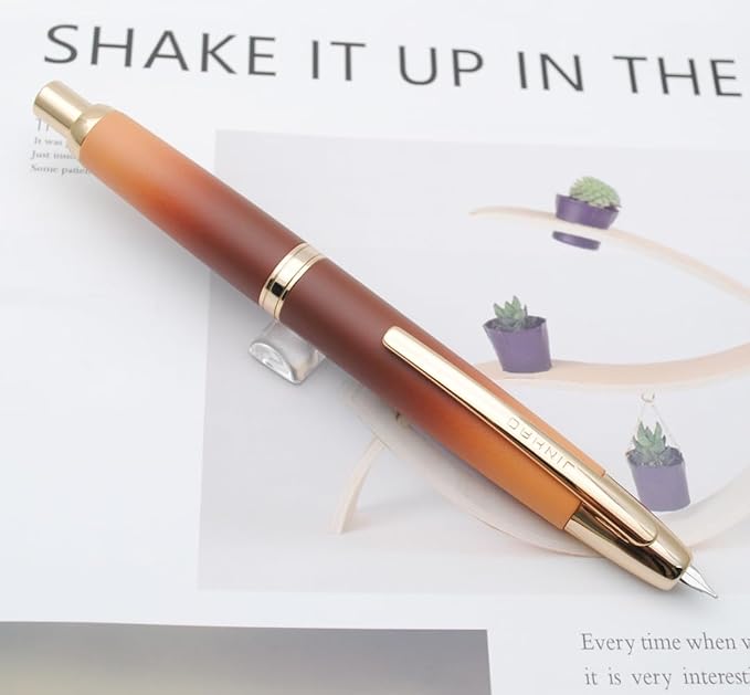 JINHAO 10 Press Fountain Pen, Retractable Metal Pen with Ink Converter (F Nib 0.5mm, Gradient Coffee)