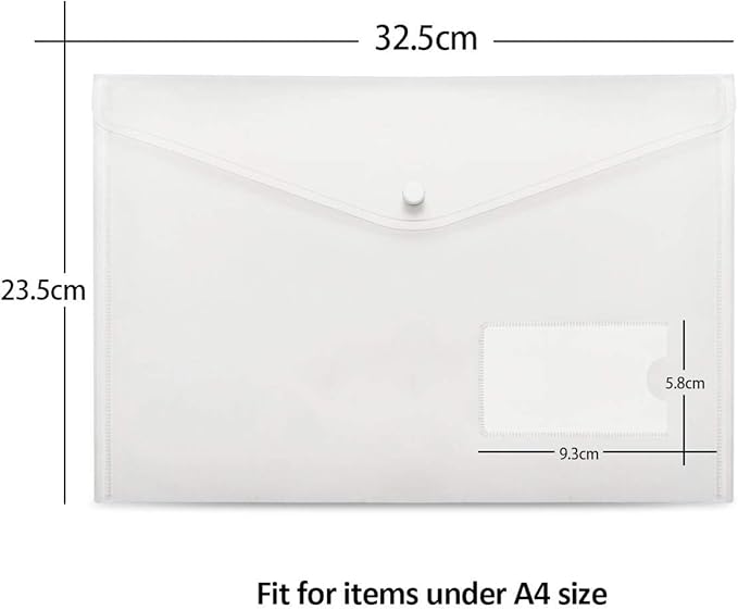 A4 Plastic Envelopes,20 Pack Clear Plastic Poly Envelope with Button Snap Closure,Clear Plastic Folders for Documents,Plastic File Bag Filing Envelopes for School Work Office Organization