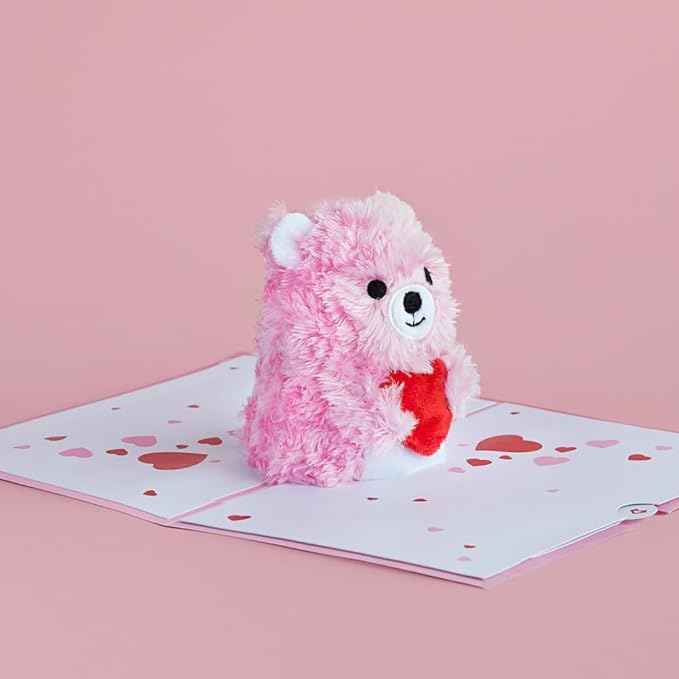 Lovepop Plushpop Soft Animal Pop-Up Card for Her and Him - 3D Bear Everyday Greeting Card for Boys, Girls, Men, Women - Beary Happy - 6" x 8" Card - Pink