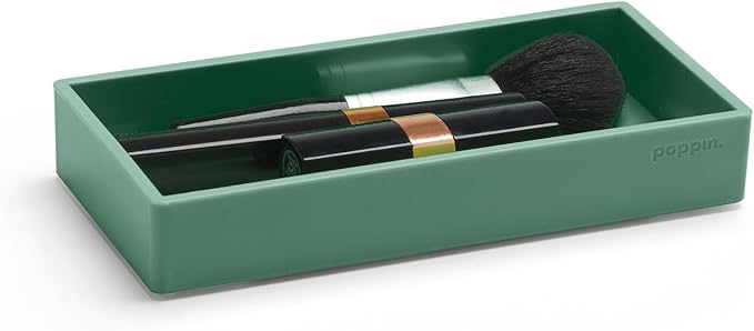 Poppin Stackable Small Accessory Tray - Modular Lacquer Desk Trays for Office Organization, Color-Coordinated Office Supplies for Desk (Sage, Small Accessory)