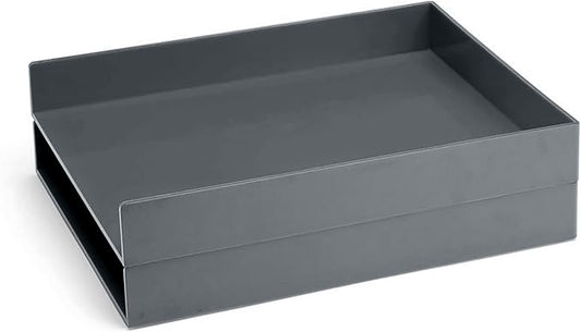 Poppin Stackable Letter Tray, Pack of 2 - Modular Lacquer Desk Trays for Office Organization, Color-Coordinated Office Supplies for Desk, Paper Trays (Dark Gray, Letter Tray Pack of 2)