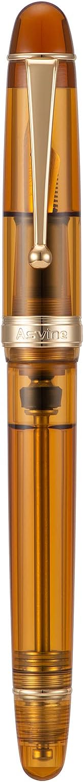 Asvine V126 Vacuum Filling System Fountain Pen Gold Plated Fine Point, Brown Pen Gift Case