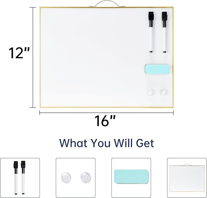 TSJ OFFICE Small Dry-Erase White-Board - 12 X 16 Inches Portable Aluminum Frame Mini Hanging Whiteboard with Handle, to Do List Notepad for Office, Home, School